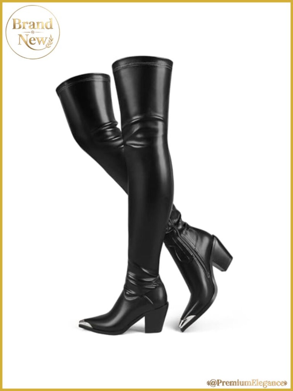 Women Over the Knee Boots PU Leather Stretch Thigh High Block Chunky Heel